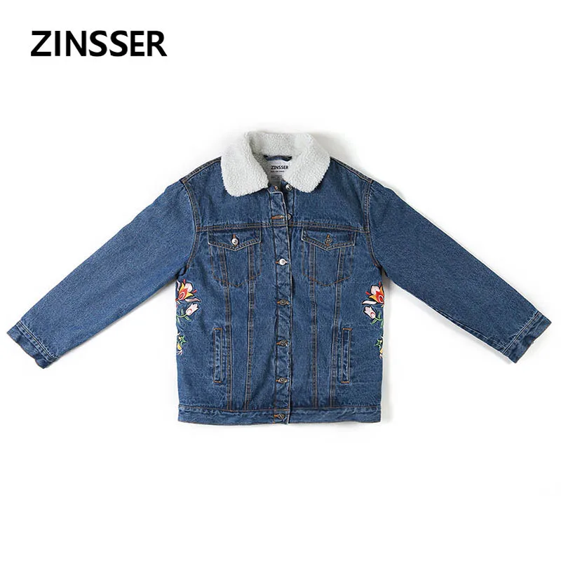 Осенне-зимняя женская джинсовая модная куртка, повседневная свободная синяя женская куртка с вышивкой ambswool и длинным рукавом