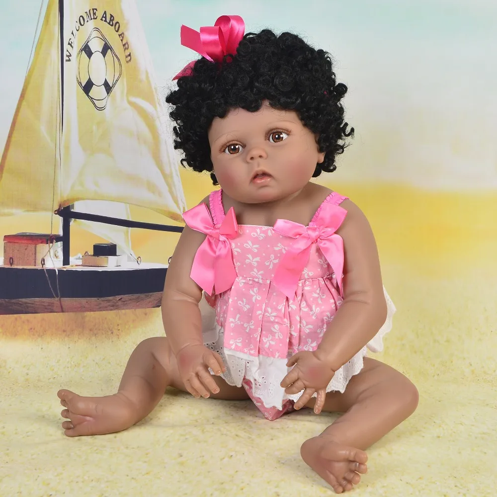 Black skin Newborn bebe dolls 23&quot57cm full vinyl silicone reborn baby girl lifelike child gift waterproof babies t | Игрушки и хобби
