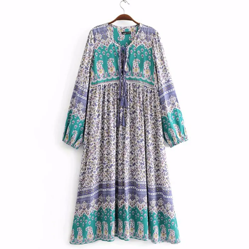 BOHOFREE длинное платье с цветочным принтом Mujer Boho Chic Макси хиппи Vestidos Femme хлопковое