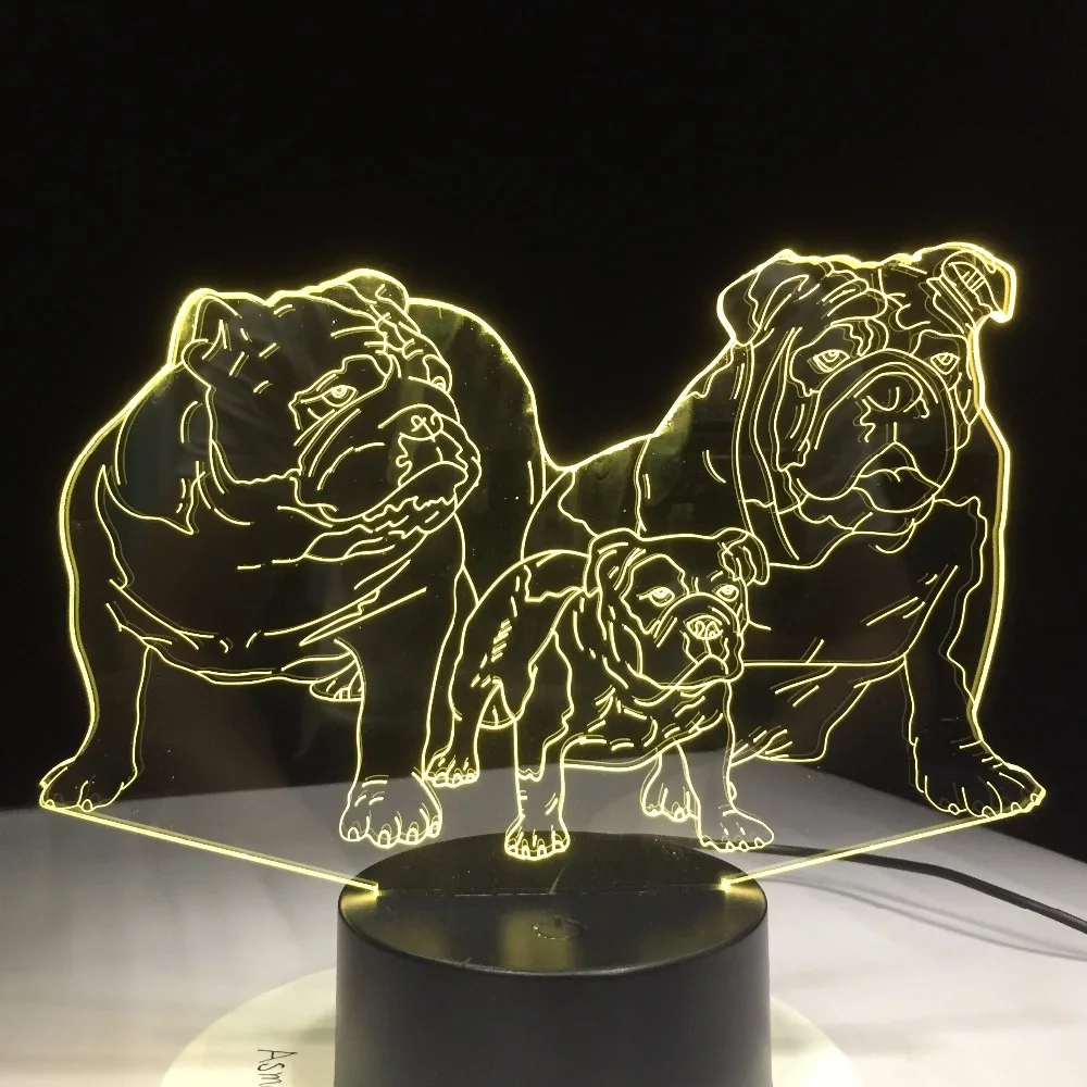Мопса Семья 3D со светящимися вставками настольная лампа Новинка 7 цветов