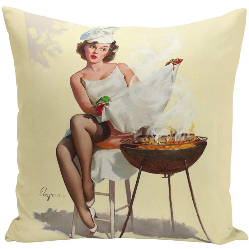 WL Candy L винтажная картина Pinup Сексуальная подушка для девочки крышка 45*45 см льняная