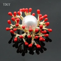 ydgy coral red drop oil pearl brooch pearl brooch popular jewelry