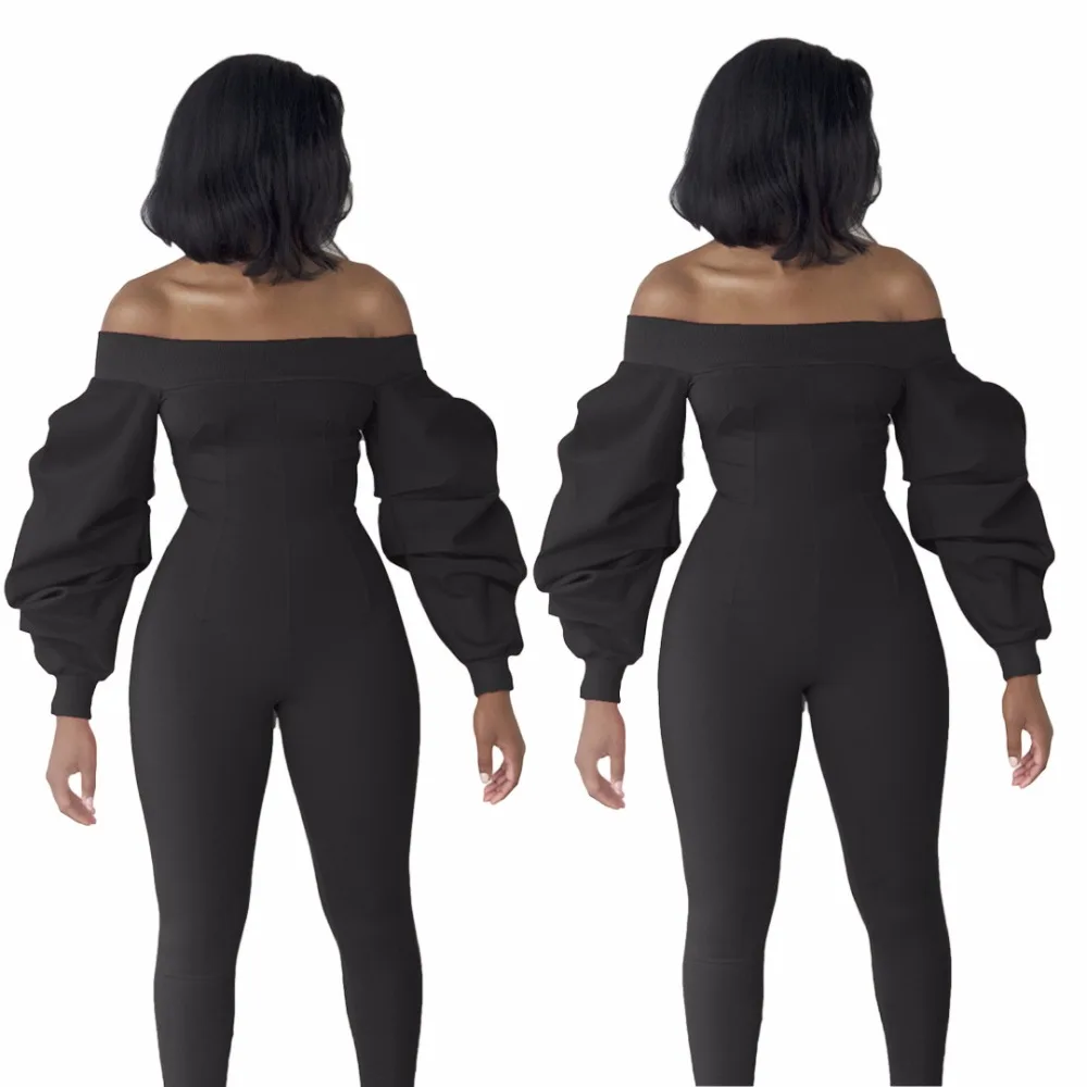 Горячая мода элегантный стиль 2019 bodycon комбинезон женский черный slash средства