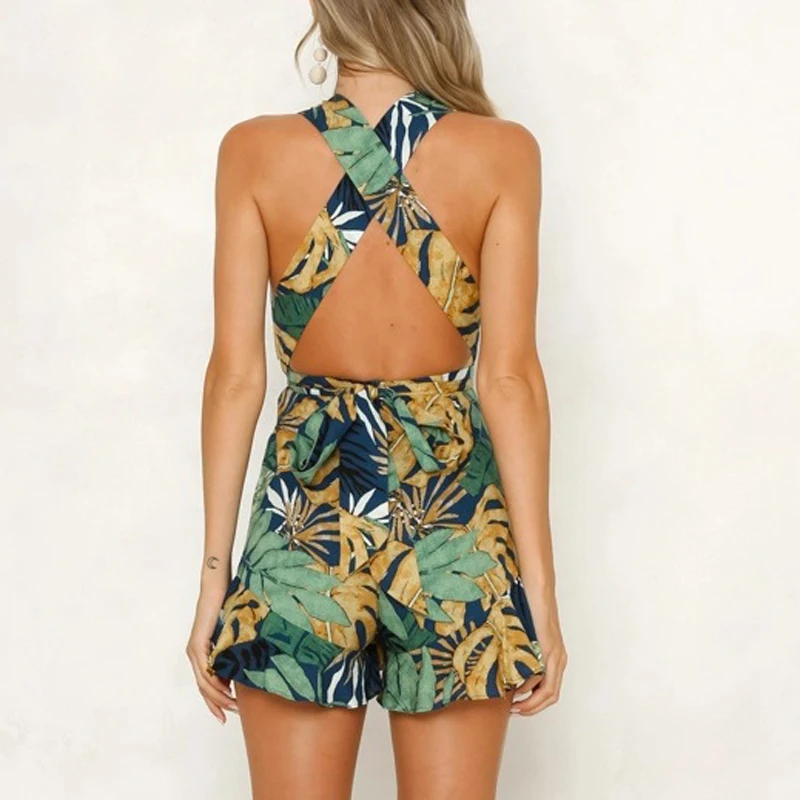 Женский комбинезон ELSVIOS повседневный пляжный с оборками и v-образным вырезом