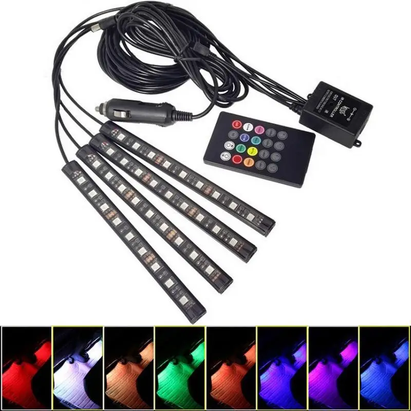 Автомобильный Стайлинг DC 12 В 4в1 пульт дистанционного управления RGB беспроводной контроль автомобиля грузовика 9 светодиодный неоновый интерьерный светильник лампа полоса струнный светильник s