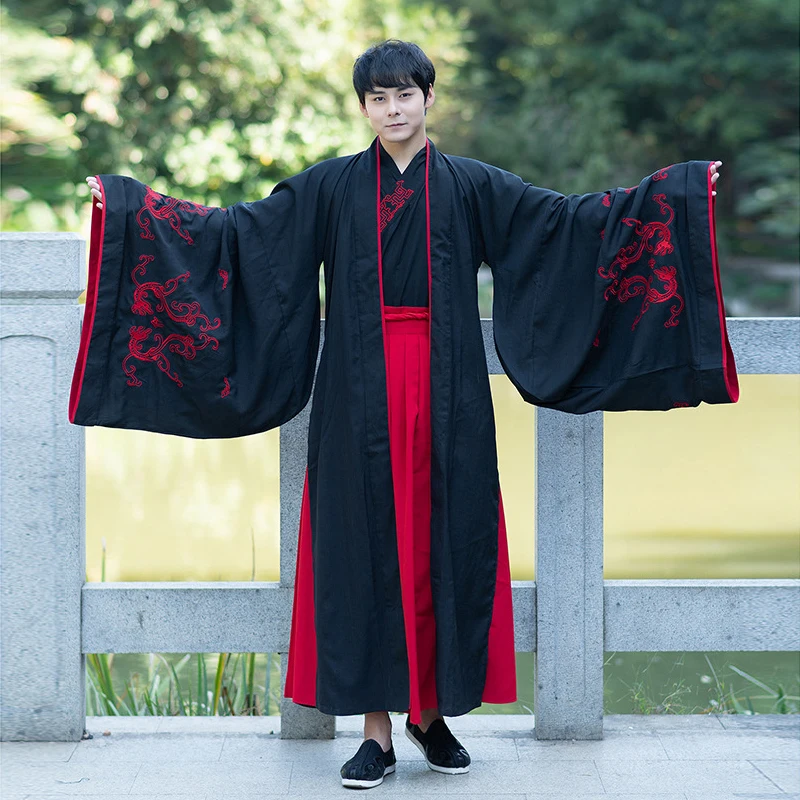 Hanfu мужские Han Ele Мужская традиционная одежда с длинным рукавом юбки династии Тан древние наряды для мужчин сценическая Одежда для танцев китайский DN3514