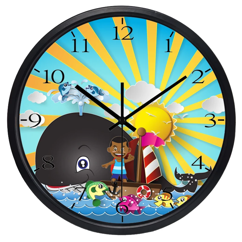 

Настенные часы с изображением мальчика и Кита для детской комнаты, качественные настольные часы, 3 размера