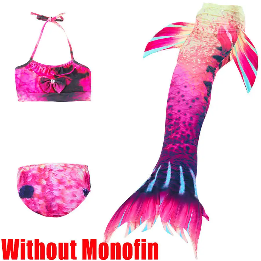 3pcs Without Fins 6 Купальный костюм русалки для девочек, Моноласты, хвосты для купания, плавники, комплект бикини, косплей, детский купальник, хвост русалки, костюм для плавания для девочек - Цвет: 3pcs Without Fins 6