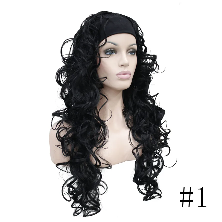 StrongBeauty женские длинные вьющиеся волосы 3/4 парики Черный/Блонд женский парик с головной повязкой 7 цветов
