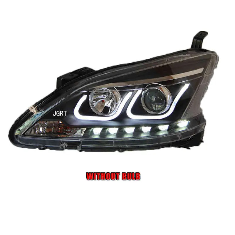 Without bulb 2 шт. светодиодный фары для Nissan Sentra 2012- Автомобильный светодиодный фонарь с двумя ксеноновыми линзами автомобильные аксессуары дневные ходовые огни - Цвет: Without bulb