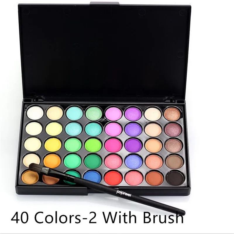 E40 2 and brush POPFEEL мерцающие матовые тени для век 40 цветов макияж светящиеся блестящие тени для век Палитра водостойкая Sombra Paleta De Sombra Cosmetic - Цвет: E40 2 and brush