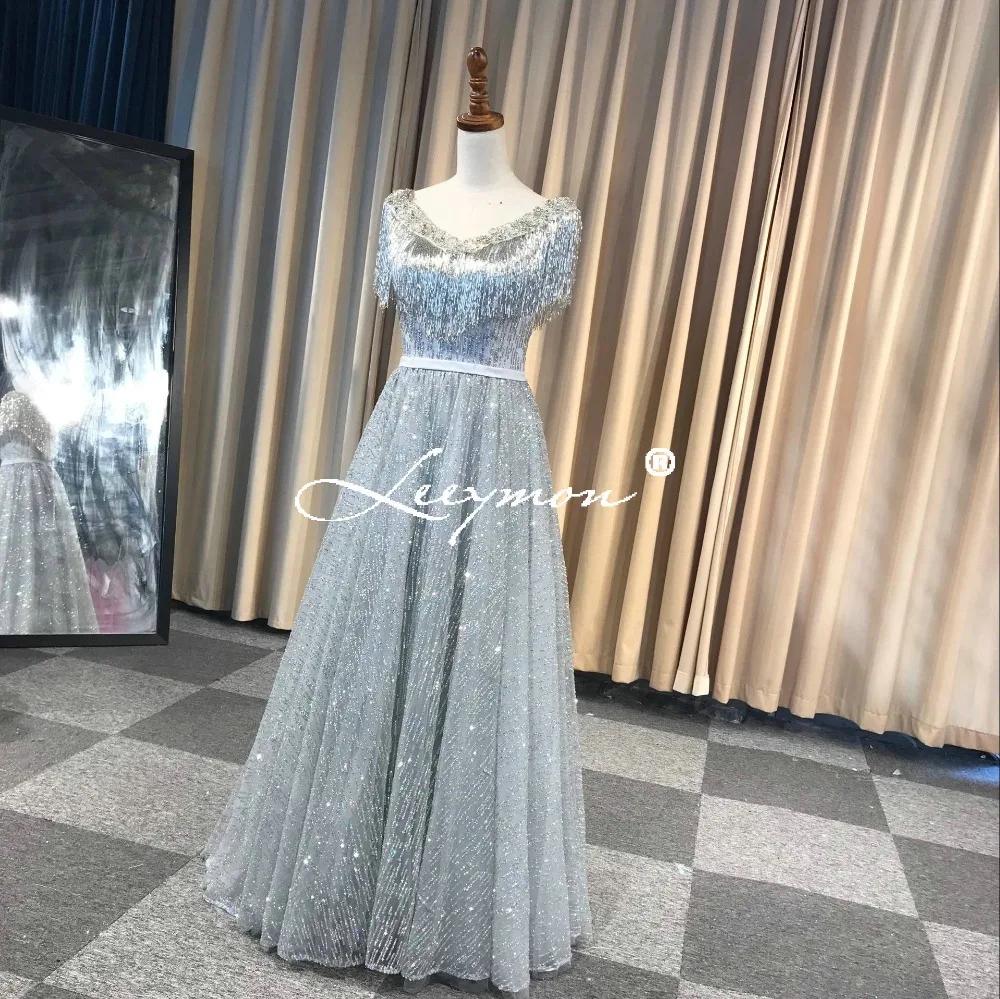 Shiny Silver Beads Evening Dress Long Sleeveless Party Gown vestido de festa longo | Свадьбы и торжества