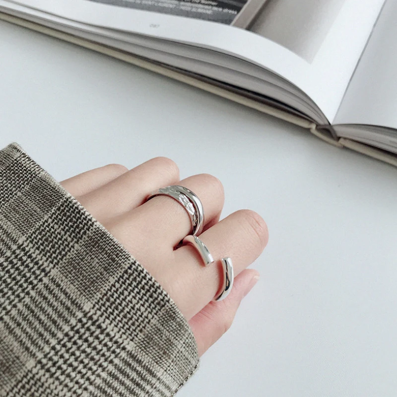 BIG J.W Real 925 Sterling Silver Rings Minimalist Open Bent Circle Adjustable Ring For Women Wedding Bands Fashion Fine Jewelry | Украшения