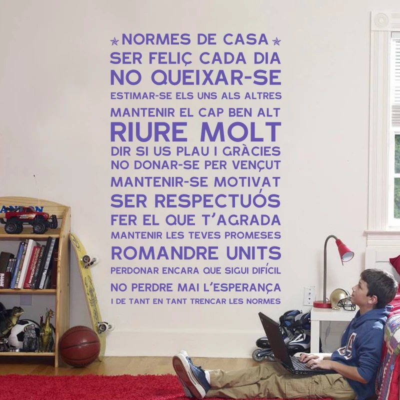 

Spain CATALAN Version NORMES DE CASA House Rules Wall Sticker Home decor Family Quote Decoration DIY Vinyl Wall Decals kids room