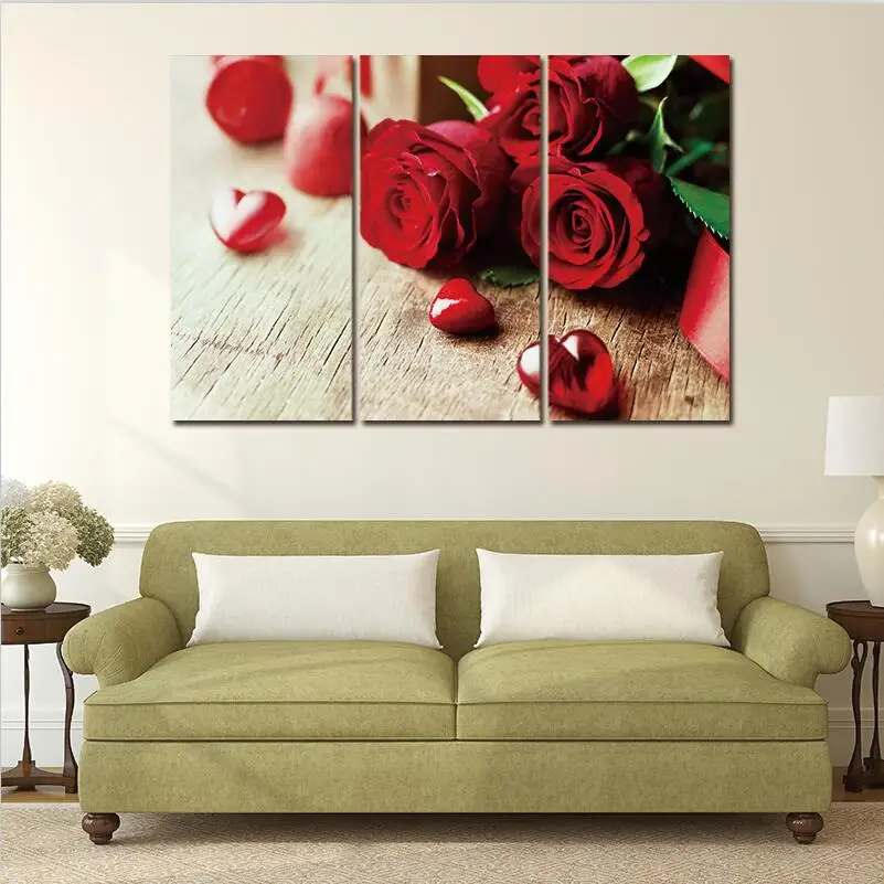 Настенная картина с цветами красная роза капли дождя 3 шт. печать на холсте