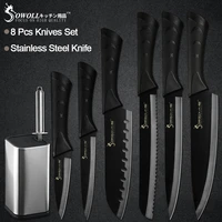 sowoll 8 knife holder stainless steel 8pcs kitchen cooking knife set chef slicing bread santoku utility paring knife sharpener