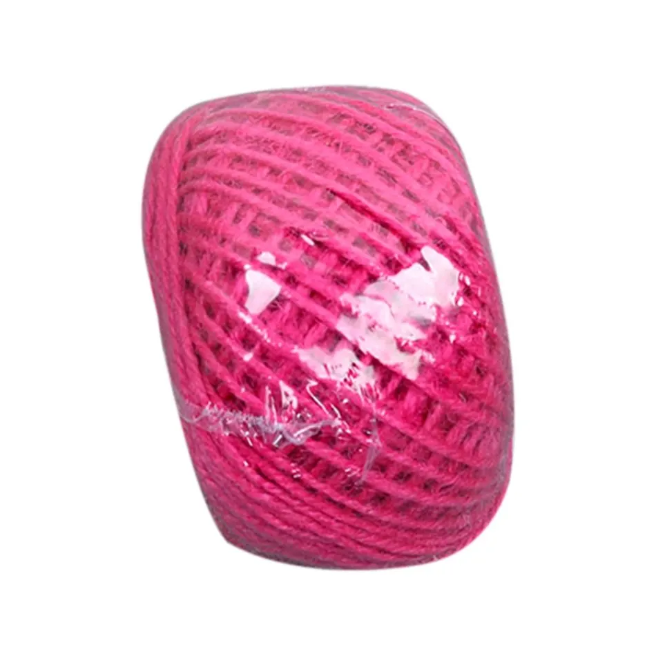 Rose red 50 м красочный джутовый шпагат пеньковая веревка, упаковочный обмоточный шнур, лента для творчества, Подарочная коробка, шнур для свадьбы, новогодние украшения - Цвет: Rose red