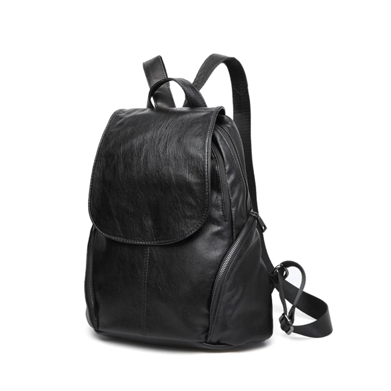 Классический кожаный рюкзак черного цвета из овечьей кожи маленький большой