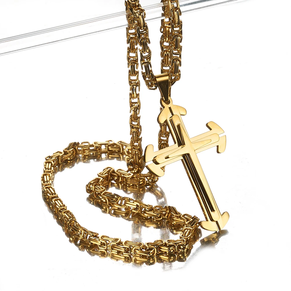 Модные мужские ювелирные изделия желтое золото нержавеющая сталь трехслойный