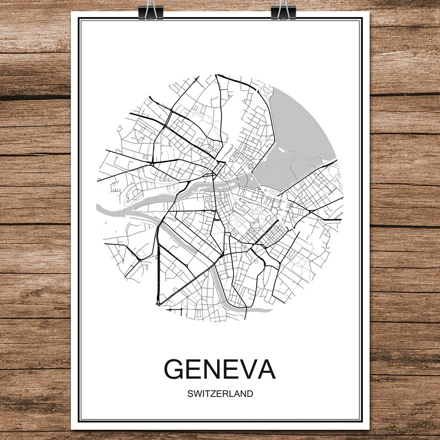 GENEVA Будапешт Венгрия известных мировых город улица Географические карты печати плакат Аннотация покрытием Бумага кафе-бар Гостиная Домашний Декор стены Стикеры - Цвет: GENEVA