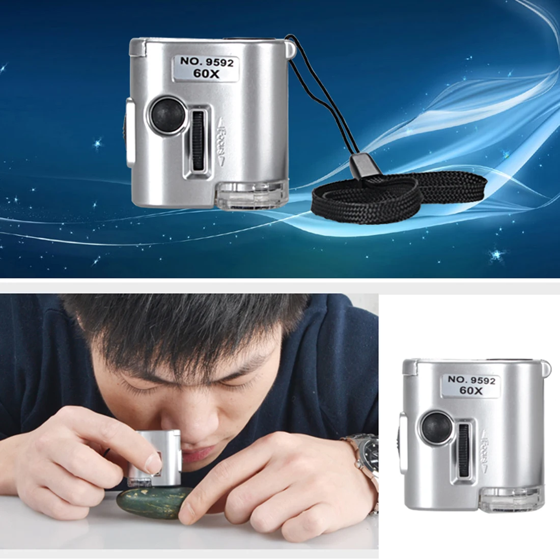 Карманный мини-микроскоп 60X лупа для ювелирных изделий светодиодная УФ