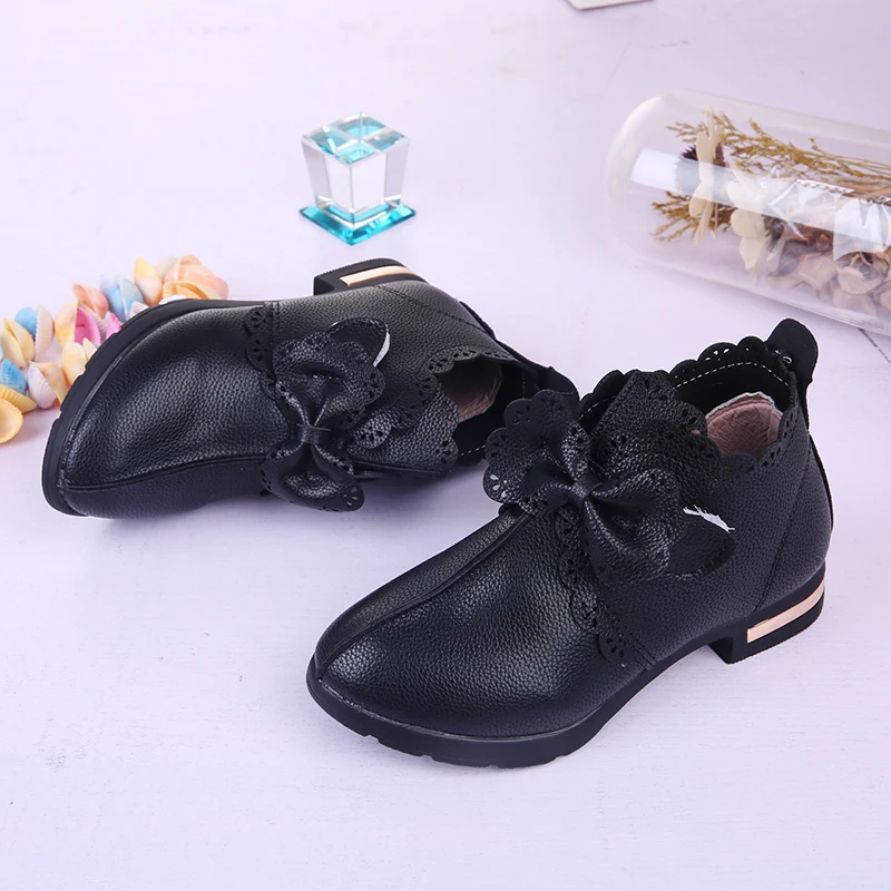 Children's Shoes Boots 2018 PU Sneakers Spring Autumn Low Heels Bow Princess Leather |