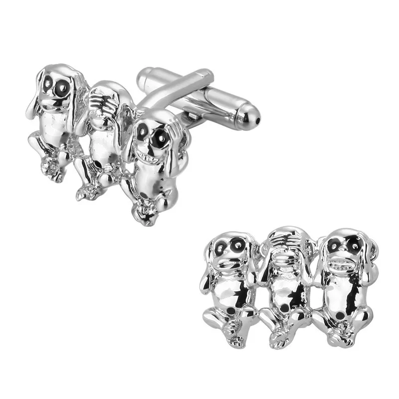 KC три Серебристые запонки с изображением обезьяны высококачественные Медные