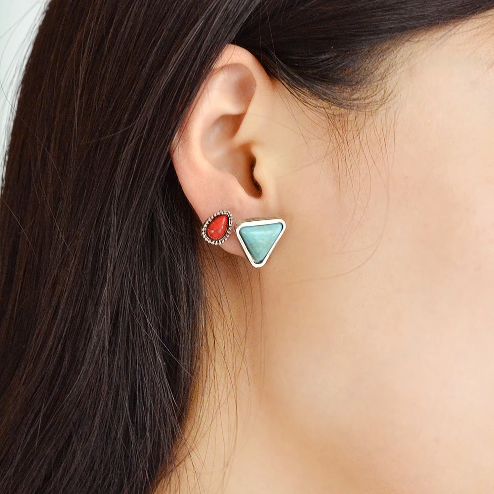 Joywish 6 пар/компл. старинное серебро Цвет синий и красный камень круглый падение