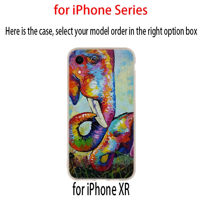 Силиконовый мягкий чехол для iPhone 13 11 12 Pro X XS Max XR 8 7 6 Plus SE Coque Elephant art 2020 | Мобильные