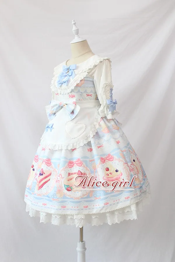 Сладкий пустыня печатных Лолита JSK платье с фартуком Alice Girl~ Ограниченное количество