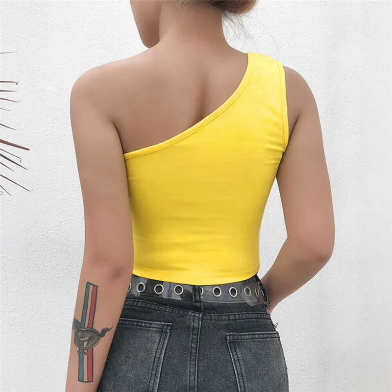 Женский топ без рукавов желтый с одним плечом|Майки| |