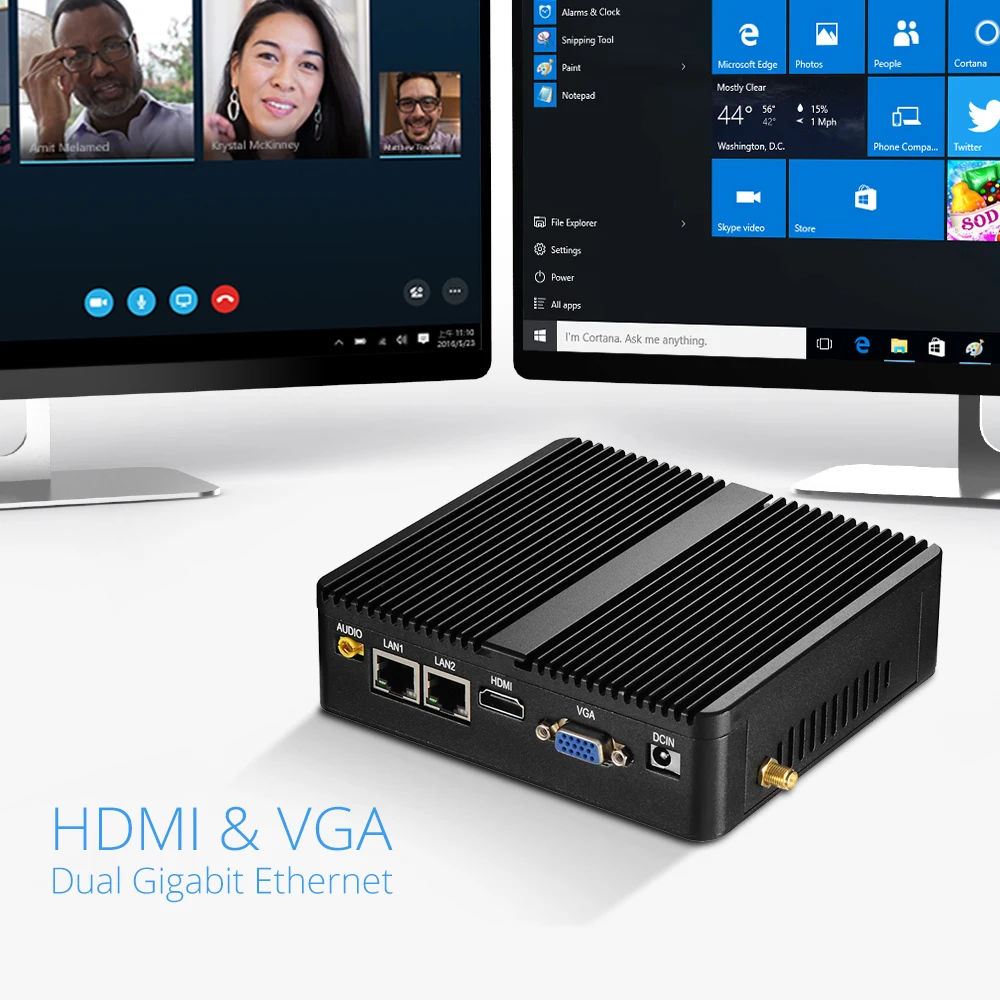 XCY Fanless Mini PC Intel Celeron N4100 Dual Gigabit Ethernet 2x RS232 HDMI VGA 4xUSB WiFi Windows 10 Linux Industrial Computer