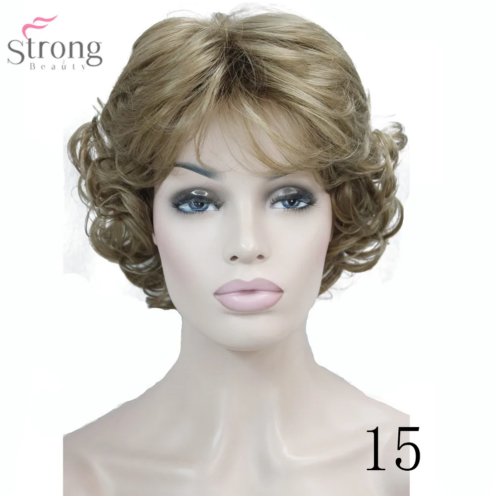 15 StrongBeauty женский синтетический парик монолитным Короткие вьющиеся волосы блонд/черный натуральные парики - Цвет: 15