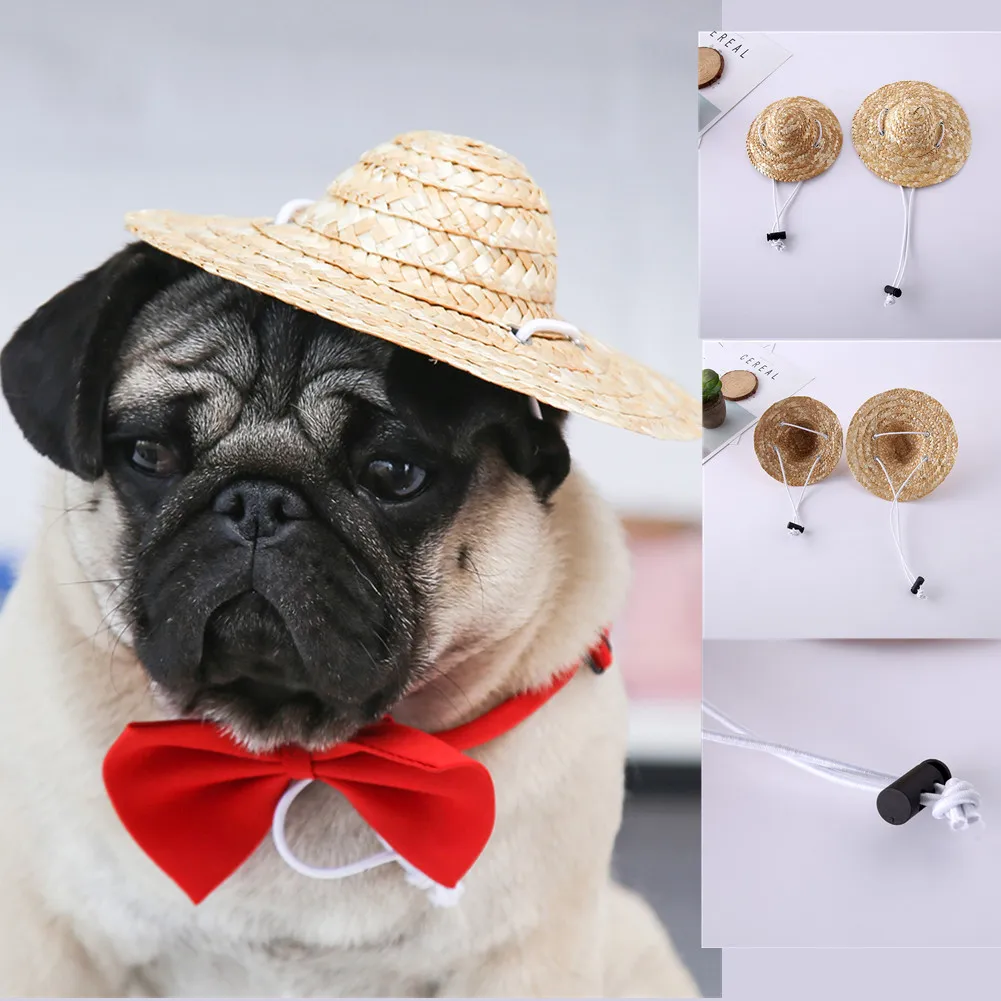 1pcs Straw Hat Pet Dog Cat Party Costume Accessory Adjustable Buckle Doggy Puppy Fashion Holiday Beach Style | Дом и сад
