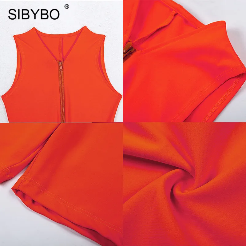 Женский комбинезон с замком Sibybo, костюм без рукавов, в обтяжку с V образным вырезом, пляжный и для повседневного ношения