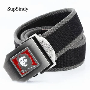 Imported SupSindy men&women Canvas belt Che Guevara metal buckle Fashion waistband military belt Army tactica