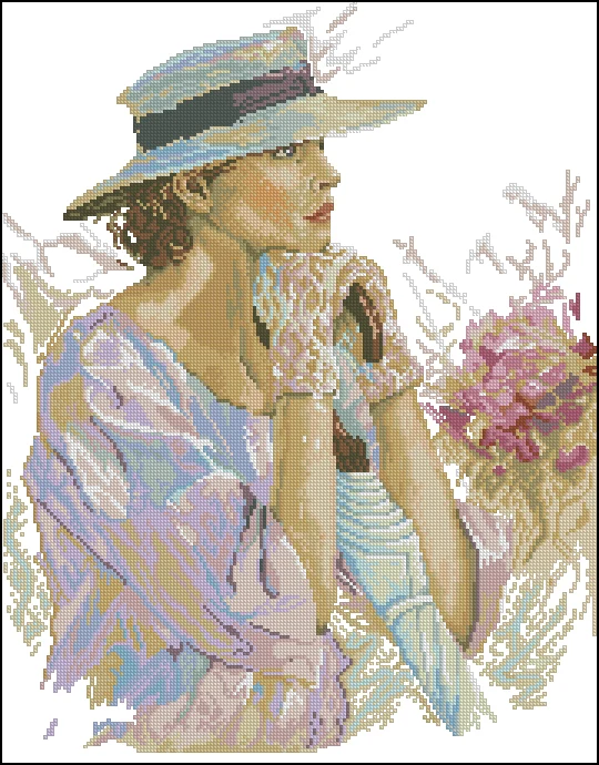 Рукоделие элегантная женщина с шапкой 14 карат вышивка наборы для вышивки
