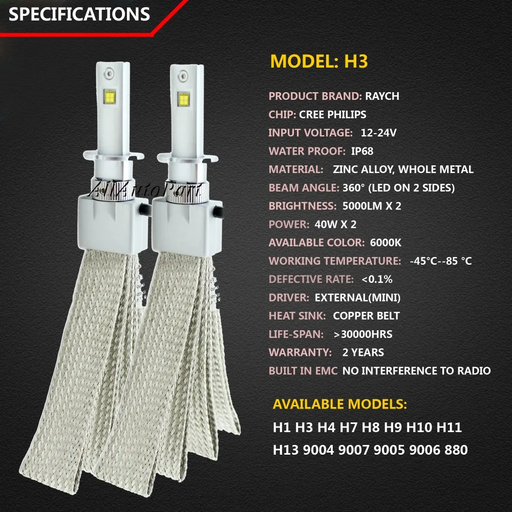 H1 H3 H4 H7 H8/H9/H11 9005 9006 H13 80 Вт 6000 К супер яркий 6s Белый светодиодный автомобильный