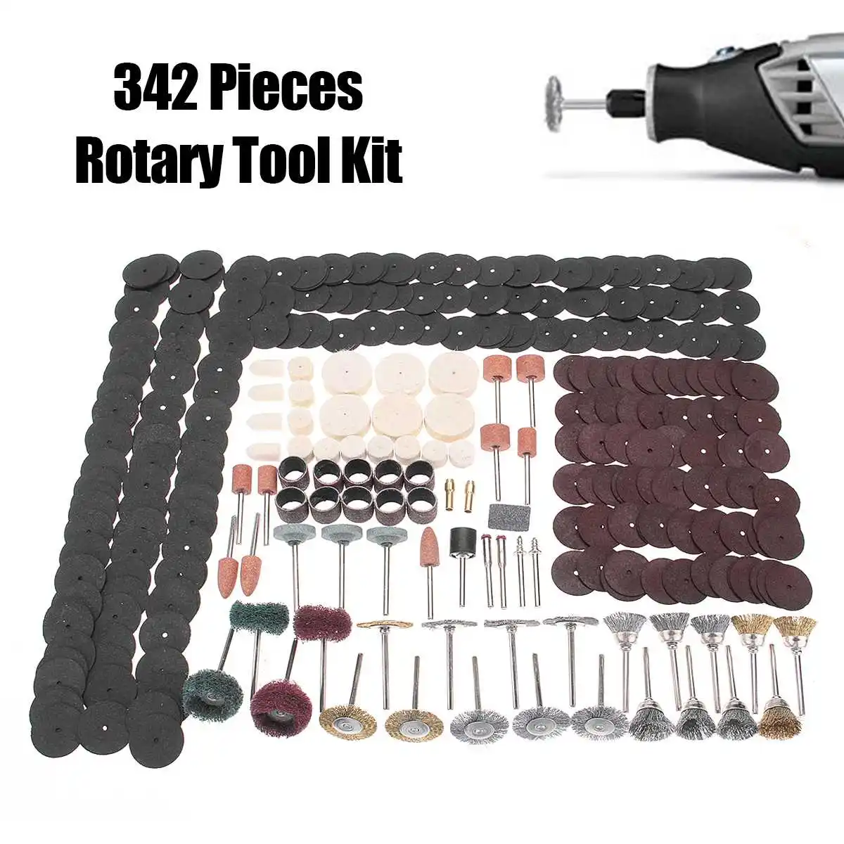 

342 шт., электрический шлифовальный роторный инструмент, дрель, шлифовальный аксессуар, набор, подходит для шлифовки, полировальные абразивн...