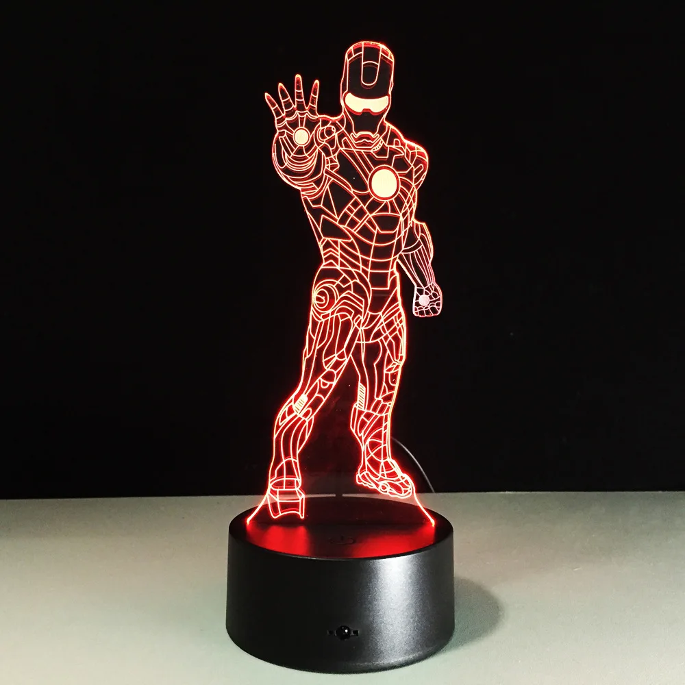 Ironman 3D USB светодиодный ночник 7 цветов иллюзия Лампа сенсорная кнопка пульт дистанционного управления малыш/дети гостиная/спальня стол/настольная подсветка