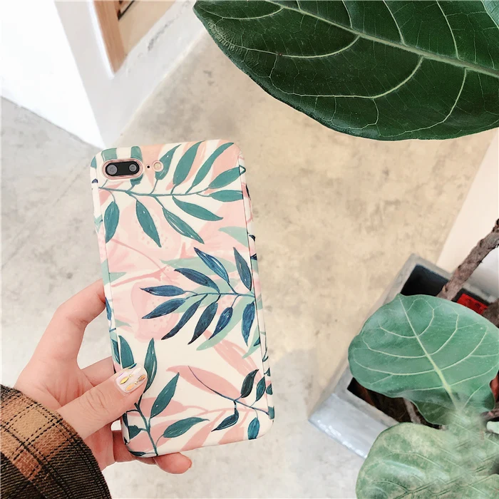Для iphone 7 7 plus Роскошные 360 Чехлы, передняя и задняя матовая крышка coque для iphone X 6 6 S 6splus 8 8 plus тропический цветок лист чехол