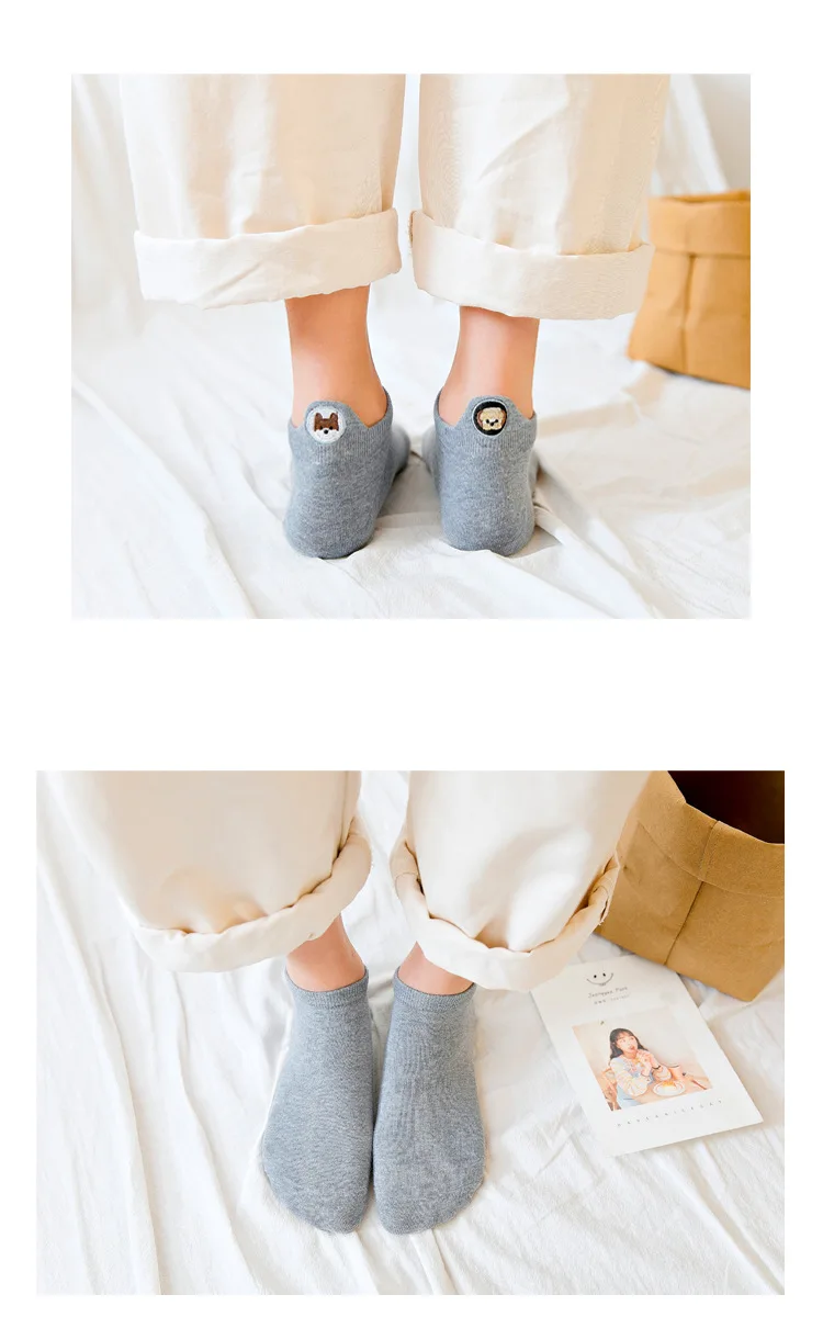 Japanese Kawaii Embroidered Expression Funny Socks Women Happy Fashion Ankle Women Cotton Puppy Bear Boat Summer Cute Fuzzy Sock