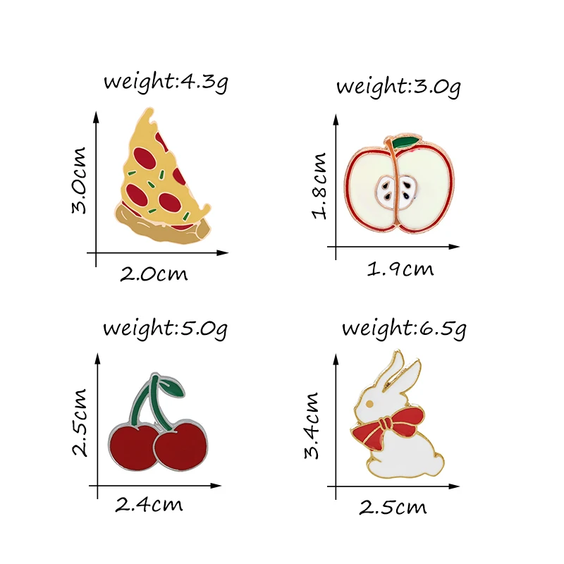 4 шт. комплект Броши Kpop мультфильм шпильки для женщин пицца кролик вишня Apple
