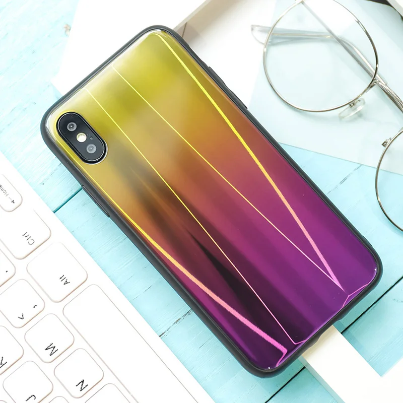 Встроенная чехол для Iphone X 6 S 7 назад градиент Аврора стекле Магия цвета Apple 8 плюс