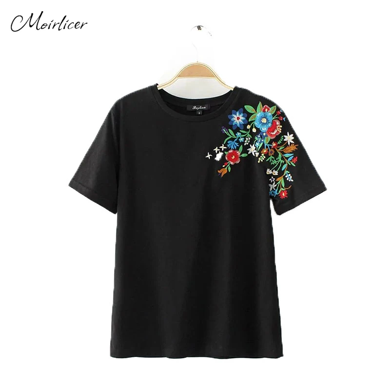 Moirlicer sweet flower embroidery T shirt short sleeve o-neck summer fashion tees ladies streetwear casual tops camiseta |