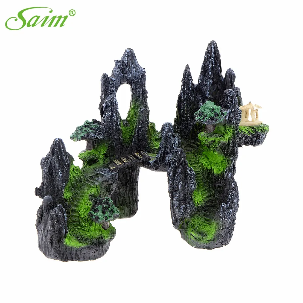 

Large Mountain View Aquarium Ornament Tree House Cave Bridge Fish Tank Decoration For Fishes Shrimp Hided Stone Rock Accessories