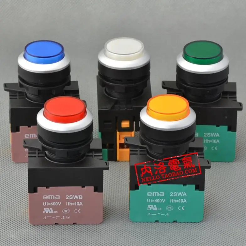 

[ SA ]Imports EMA 22mm illuminated pushbutton switch E2P2 *. A/M self-locking/reseting DC6V/12V/24V/AC110/220V 1NO/1NC-10P