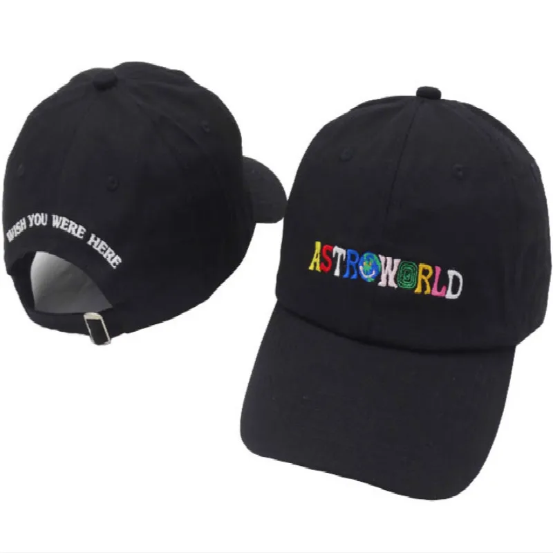 Черный С изображением Трэвиса Скотта ASTROWORLD папа шляпа для женщин мужчин Модная хлопковая Мужская бейсболка хип хоп летняя бейсбольная кепка - Цвет: Черный