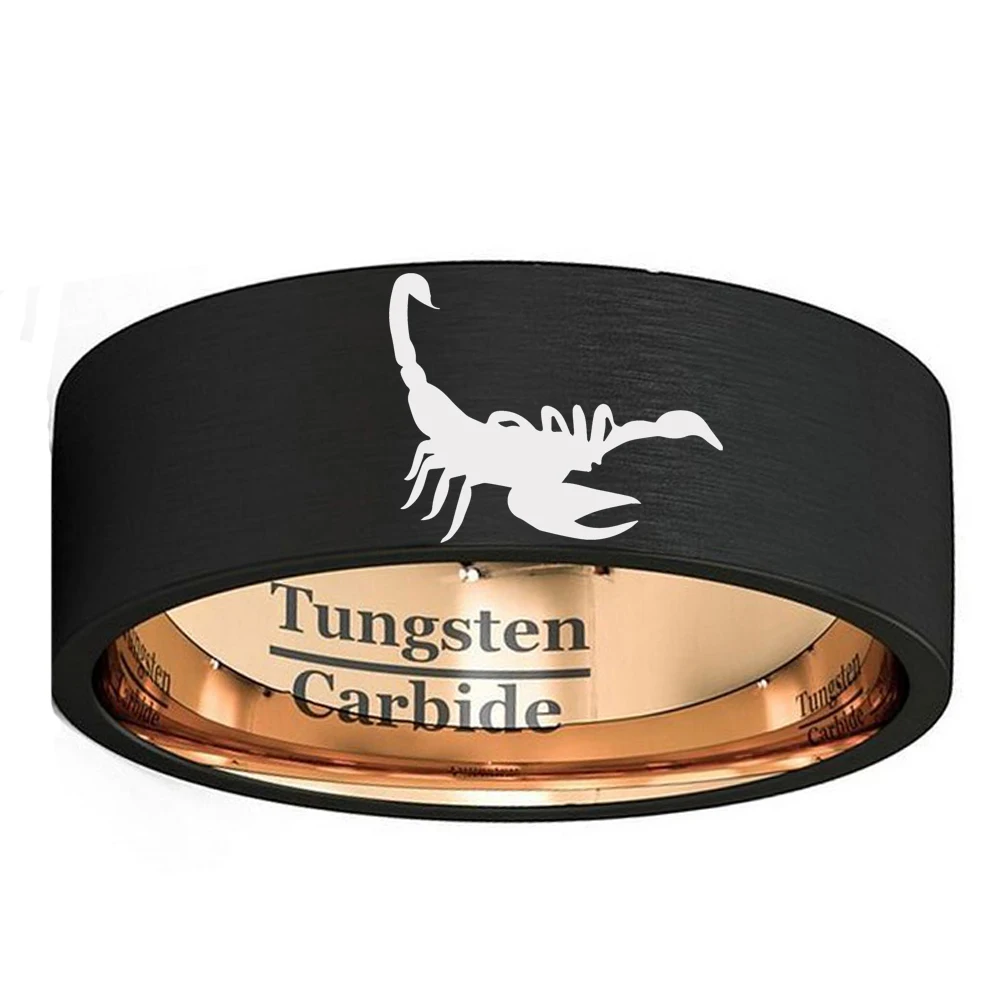 Уникальное кольцо для созвездия скорпиона Мужская 8 мм черная Вольфрамовая