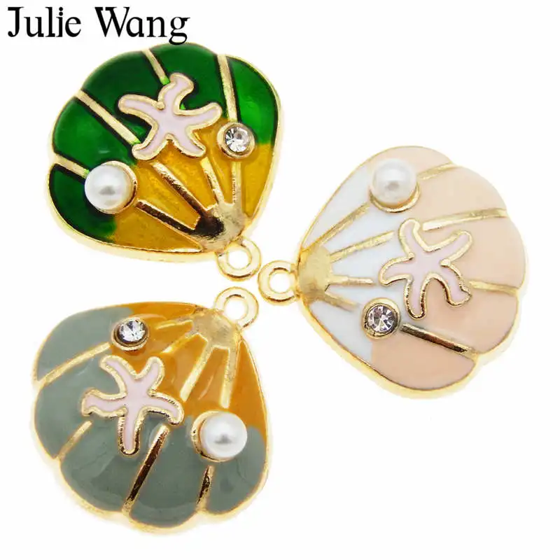 Julie Wang 6 шт эмалированная ракушка Морская звезда амулеты жемчуг горный хрусталь